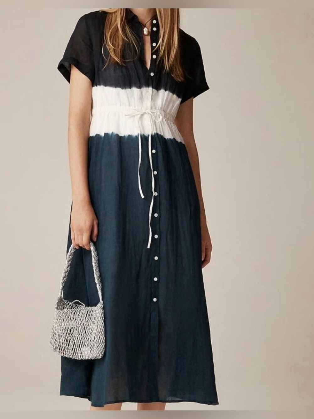 J. Crew Ombre Button-Front Maxi Dress in Navy, White & Teal-Blue Sz 10